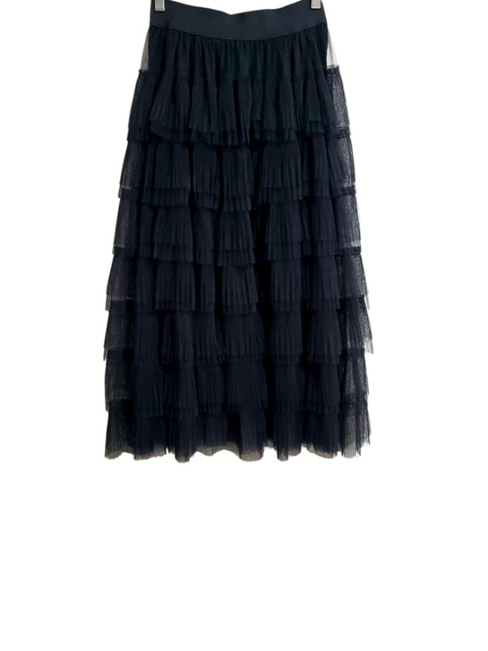 Maje Josepha Tiered Tulle Semi-Sheer Midi Skirt Size 36 Small Black Layered - Picture 5 of 15